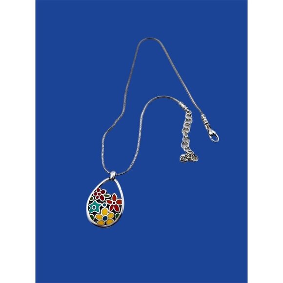 Brighton Spring Meadow Enamel Flower Silver Retired Necklace. Multi Colored - Picture 2 of 5